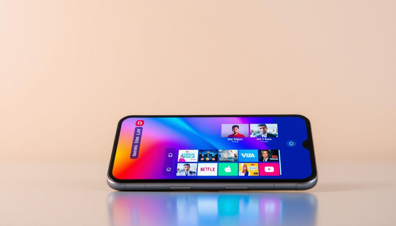 A sleek, modern smartphone display showcasing a vibrant live TV streaming app, set against a minimalist background. The app's interface features a clean, intuitive design with neatly arranged channels and easy-to-navigate controls. Soft, diffused lighting creates a warm, inviting atmosphere, highlighting the app's user-friendly experience. The scene conveys a sense of accessibility and the freedom to enjoy live television programming on the go, without the need for complex setups or expensive subscriptions. A sleek, modern smartphone display showcasing a vibrant live TV streaming app, set against a minimalist background. The app's interface features a clean, intuitive design with neatly arranged channels and easy-to-navigate controls. Soft, diffused lighting creates a warm, inviting atmosphere, highlighting the app's user-friendly experience. The scene conveys a sense of accessibility and the freedom to enjoy live television programming on the go, without the need for complex setups or expensive subscriptions.