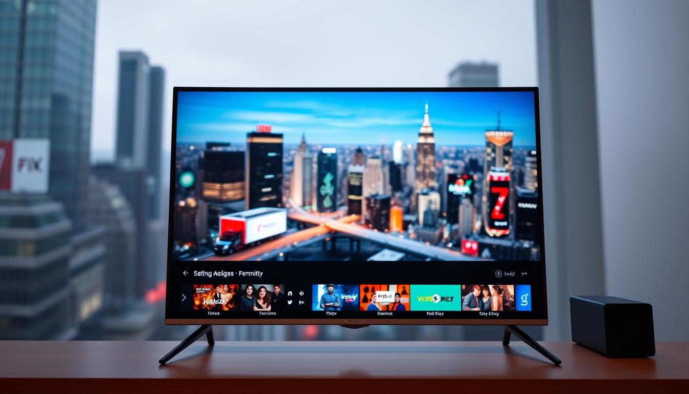 A vibrant online TV service interface with a crisp, modern design. The foreground features a clean, intuitive menu system showcasing various IPTV channels and content options. The middle ground displays a large, high-definition preview window playing a captivating video stream. The background has a subtly blurred cityscape, suggesting the urban setting and connectivity of this digital entertainment platform. The overall atmosphere is sleek, responsive, and inviting, reflecting the convenience and versatility of online TV consumption. A vibrant online TV service interface with a crisp, modern design. The foreground features a clean, intuitive menu system showcasing various IPTV channels and content options. The middle ground displays a large, high-definition preview window playing a captivating video stream. The background has a subtly blurred cityscape, suggesting the urban setting and connectivity of this digital entertainment platform. The overall atmosphere is sleek, responsive, and inviting, reflecting the convenience and versatility of online TV consumption.